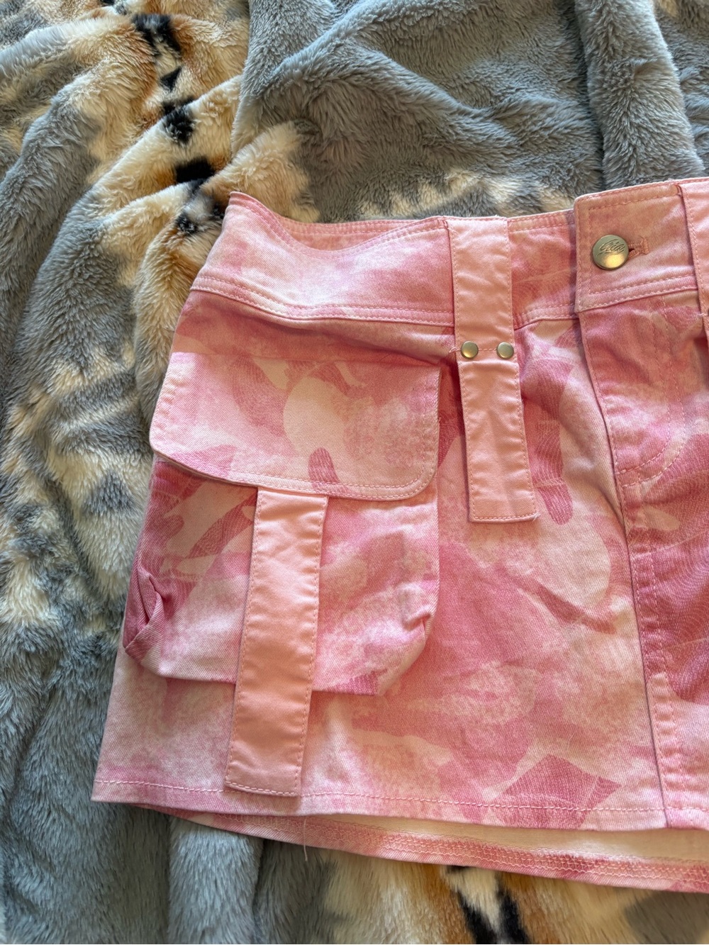I.AM.GIA Pink Camo Cargo Mini Skirt with Utility Pockets - Picture 2 of 6